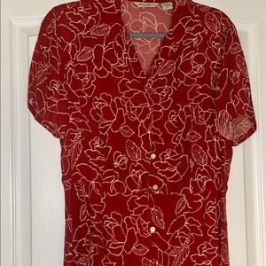 Eddie Bauer Red Button Down Dress with Notched Collar